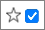 A grayscale star icon is located on the left side and a blue square icon with a white checkmark inside it is on the right side, both on a white background.